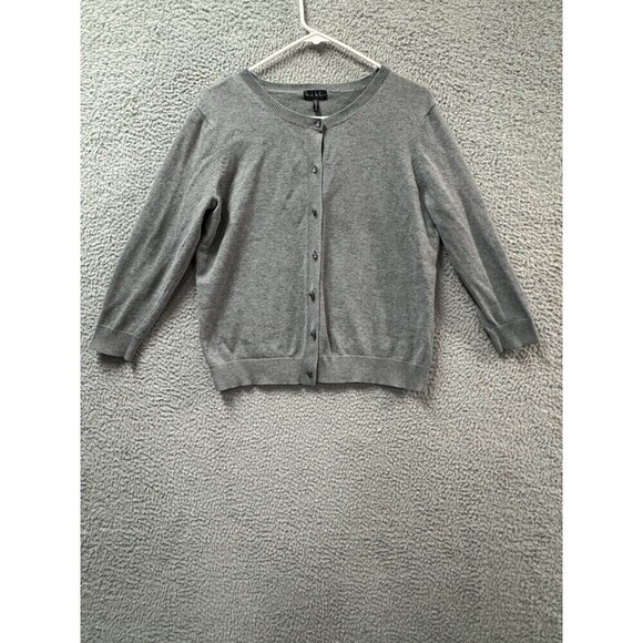 Nicole Miller Cardigan Sweater Womens L Gray Long Sleeve Crew Button Up - Picture 1 of 10